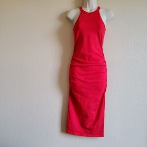 New Michael Stars Red Halter Tank Midi Dress • Size S • Made in USA